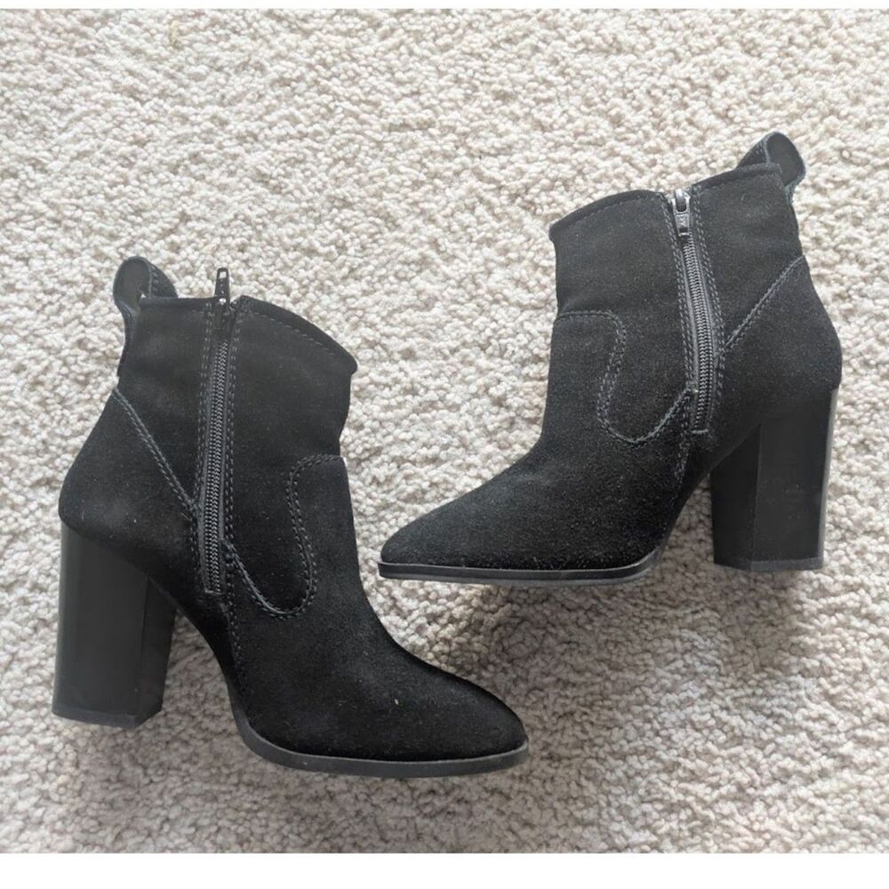 Steve Madden Black Riddock Suede Leather Ankle Boots Sz 6.5